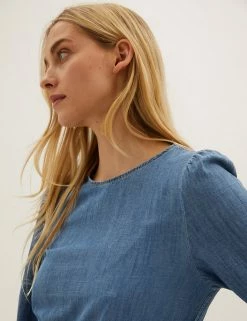 Best reviews of 🥰 M&S Collection 👗 Dresses Pure Cotton Relaxed Denim Midi 👗 Dress 🤩 -New In Womens Sales 2022 SD 01 T42 4558 HP X EC 3