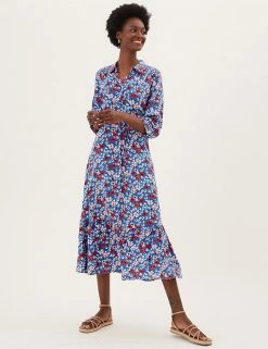 Cheap 🌟 M&S Collection 👗 Dresses Floral Midi 👚 Shirt 👗 Dress 😍 -New In Womens Sales 2022 SD 01 T42 4587 E4 X EC 1