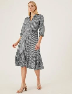 Promo 😀 M&S Collection 👗 Dresses Checked Midi 👚 Shirt 👗 Dress 🤩