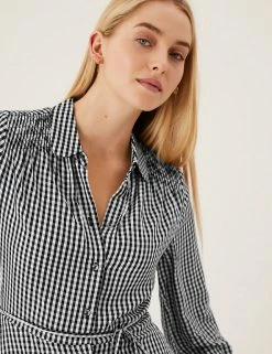 Promo 😀 M&S Collection 👗 Dresses Checked Midi 👚 Shirt 👗 Dress 🤩 -New In Womens Sales 2022 SD 01 T42 4667 Y4 X EC 1