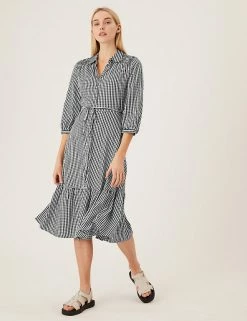 Promo 😀 M&S Collection 👗 Dresses Checked Midi 👚 Shirt 👗 Dress 🤩 -New In Womens Sales 2022 SD 01 T42 4667 Y4 X EC 2