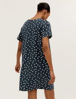 Brand new 😀 M&S Collection 👗 Dresses Pure Cotton Polka Dot Mini T-Shirt 👗 Dress 😍 -New In Womens Sales 2022 SD 01 T42 4684 F0 X EC 2