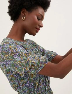 Promo 🎁 M&S Collection 👗 Dresses Chiffon Ditsy Floral Midi Waisted 👗 Dress 🌟 -New In Womens Sales 2022 SD 01 T42 4749 ZZ X EC 2