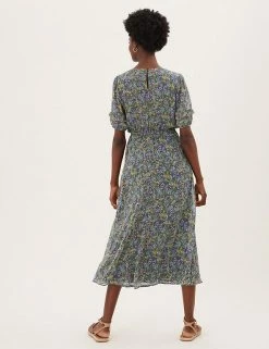 Promo 🎁 M&S Collection 👗 Dresses Chiffon Ditsy Floral Midi Waisted 👗 Dress 🌟 -New In Womens Sales 2022 SD 01 T42 4749 ZZ X EC 3