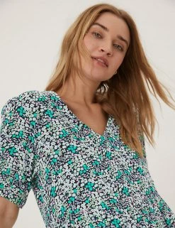 Top 10 🥰 M&S Collection 👗 Dresses Ditsy Floral V-Neck Midi Tiered 👗 Dress 🎁 -New In Womens Sales 2022 SD 01 T42 4841 J4 X EC 2