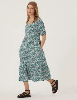 Top 10 🥰 M&S Collection 👗 Dresses Ditsy Floral V-Neck Midi Tiered 👗 Dress 🎁 -New In Womens Sales 2022 SD 01 T42 4841 J4 X EC 3