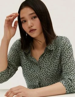 Best Sale ✨ M&S Collection 👗 Dresses Printed Tie Waist Midi 👕 Shirt 👗 Dress 🔥 -New In Womens Sales 2022 SD 01 T42 4877 KA X EC 3