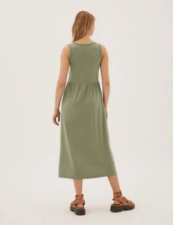 Budget 🥰 M&S Collection 👗 Dresses Jersey Round Neck Midi Relaxed Swing 👗 Dress ✔️ -New In Womens Sales 2022 SD 01 T42 7149 KH X EC 3