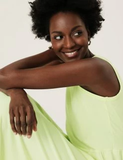 Budget 🥰 M&S Collection 👗 Dresses Jersey Round Neck Midi Relaxed Swing 👗 Dress ✔️ -New In Womens Sales 2022 SD 01 T42 7149 U4 X EC 0