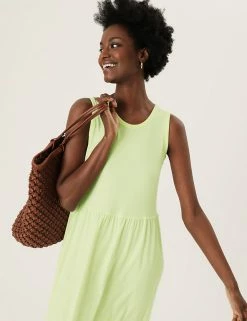 Budget 🥰 M&S Collection 👗 Dresses Jersey Round Neck Midi Relaxed Swing 👗 Dress ✔️ -New In Womens Sales 2022 SD 01 T42 7149 U4 X EC 2