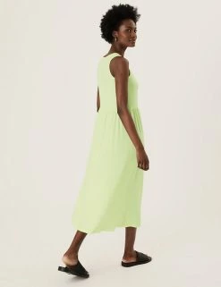 Budget 🥰 M&S Collection 👗 Dresses Jersey Round Neck Midi Relaxed Swing 👗 Dress ✔️ -New In Womens Sales 2022 SD 01 T42 7149 U4 X EC 4