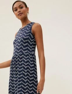 Outlet 🔔 M&S Collection 👗 Dresses Jersey Printed Midi Swing 👗 Dress 💯 -New In Womens Sales 2022 SD 01 T42 7179 F4 X EC 1