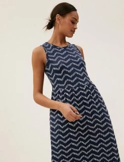 Outlet 🔔 M&S Collection 👗 Dresses Jersey Printed Midi Swing 👗 Dress 💯 -New In Womens Sales 2022 SD 01 T42 7179 F4 X EC 3