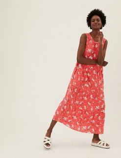 Best Pirce 👍 M&S Collection 👗 Dresses Floral Sleeveless Midaxi Tiered 👗 Dress 🛒