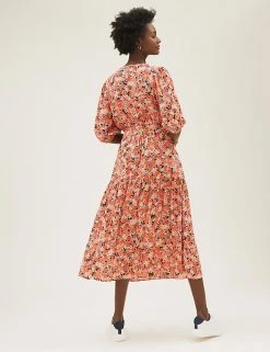 Coupon ⌛ M&S Collection 👗 Dresses Ditsy Floral V-Neck Tie Front Midi 👗 Dress 🌟 -New In Womens Sales 2022 SD 01 T42 7252 ZZ X EC 2