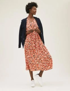 Coupon ⌛ M&S Collection 👗 Dresses Ditsy Floral V-Neck Tie Front Midi 👗 Dress 🌟 -New In Womens Sales 2022 SD 01 T42 7252 ZZ X EC 3