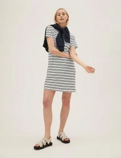 Coupon 🛒 M&S Collection 👗 Dresses Pure Cotton Striped T-Shirt 👗 Dress 🌟