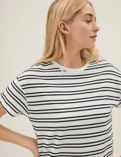 Coupon 🛒 M&S Collection 👗 Dresses Pure Cotton Striped T-Shirt 👗 Dress 🌟 -New In Womens Sales 2022 SD 01 T42 7347 Y8 X EC 2