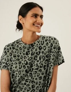 Promo 🔔 M&S Collection 👗 Dresses Pure Cotton Animal Print Mini T-Shirt 👗 Dress ✔️
