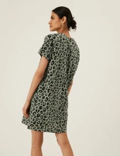 Promo 🔔 M&S Collection 👗 Dresses Pure Cotton Animal Print Mini T-Shirt 👗 Dress ✔️ -New In Womens Sales 2022 SD 01 T42 7376 J4 X EC 3
