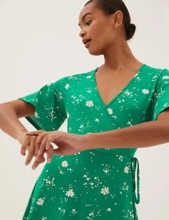 New 😉 M&S Collection 👗 Dresses Jersey Floral Knee Length Wrap 👗 Dress 🛒 -New In Womens Sales 2022 SD 01 T42 7377 J4 X EC 1