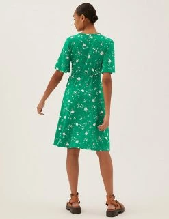 New 😉 M&S Collection 👗 Dresses Jersey Floral Knee Length Wrap 👗 Dress 🛒 -New In Womens Sales 2022 SD 01 T42 7377 J4 X EC 2