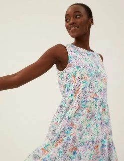 Buy 🔥 M&S Collection 👗 Dresses Pure Cotton Floral Midaxi Tiered 👗 Dress 🎁 -New In Womens Sales 2022 SD 01 T42 7379 ZZ X EC 2