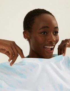 Discount 🧨 M&S Collection 👗 Dresses Pure Cotton Tie Dye T-Shirt 👗 Dress 😍 -New In Womens Sales 2022 SD 01 T42 7386 E4 X EC 1