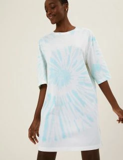 Discount 🧨 M&S Collection 👗 Dresses Pure Cotton Tie Dye T-Shirt 👗 Dress 😍 -New In Womens Sales 2022 SD 01 T42 7386 E4 X EC 2