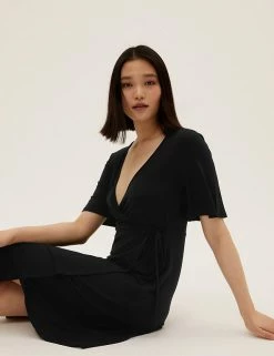 Top 10 🤩 M&S Collection 👗 Dresses Jersey Knee Length Wrap 👗 Dress ❤️ -New In Womens Sales 2022 SD 01 T42 7397 Y0 X EC 1