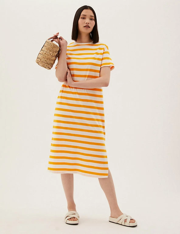 Outlet π M&S Collection Clothing Pure Cotton Striped Midi T-Shirt π Dress π 6 Outlet π M&S Collection Clothing Pure Cotton Striped Midi T-Shirt π Dress π - Image 6