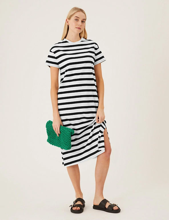 Outlet π M&S Collection Clothing Pure Cotton Striped Midi T-Shirt π Dress π 1 Outlet π M&S Collection Clothing Pure Cotton Striped Midi T-Shirt π Dress π