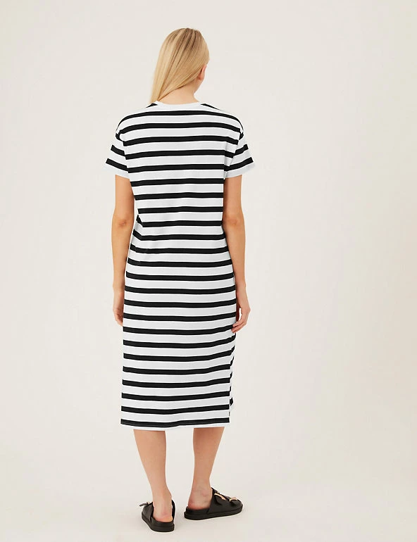 Outlet π M&S Collection Clothing Pure Cotton Striped Midi T-Shirt π Dress π 4 Outlet π M&S Collection Clothing Pure Cotton Striped Midi T-Shirt π Dress π - Image 4
