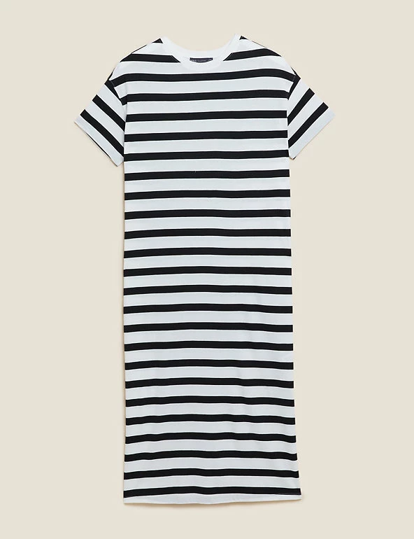Outlet π M&S Collection Clothing Pure Cotton Striped Midi T-Shirt π Dress π 2 Outlet π M&S Collection Clothing Pure Cotton Striped Midi T-Shirt π Dress π - Image 2