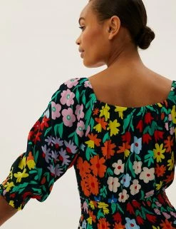 Wholesale 🥰 M&S Collection 👗 Dresses Floral Tie Neck Midi Waisted 👗 Dress 🧨 -New In Womens Sales 2022 SD 01 T42 7416 ZZ X EC 2