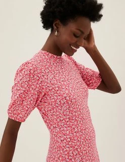 Outlet 😍 M&S Collection 👗 Dresses Jersey Floral Knee Length Skater 👗 Dress ✨ -New In Womens Sales 2022 SD 01 T42 7453 C8 X EC 1