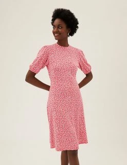 Outlet 😍 M&S Collection 👗 Dresses Jersey Floral Knee Length Skater 👗 Dress ✨ -New In Womens Sales 2022 SD 01 T42 7453 C8 X EC 2