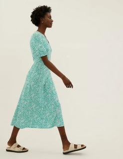 Top 10 🌟 M&S Collection 👗 Dresses Jersey Floral V-Neck Midi Tea 👗 Dress 🥰