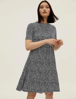 Buy ✔️ M&S Collection 👗 Dresses Jersey Printed Knee Length Tiered 👗 Dress 🥰