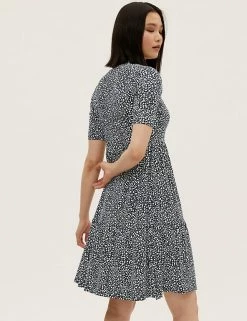 Buy ✔️ M&S Collection 👗 Dresses Jersey Printed Knee Length Tiered 👗 Dress 🥰 -New In Womens Sales 2022 SD 01 T42 7489 F4 X EC 2