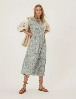 Top 10 ⌛ M&S Collection 👗 Dresses Jersey Floral Midi Tiered 👗 Dress 🔥