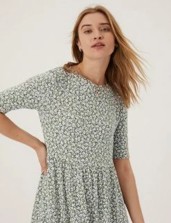 Top 10 ⌛ M&S Collection 👗 Dresses Jersey Floral Midi Tiered 👗 Dress 🔥 -New In Womens Sales 2022 SD 01 T42 7613 KA X EC 1