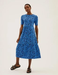 Brand new 🎁 M&S Collection 👗 Dresses Animal Print Tiered Midi 👗 Dress ✔️ -New In Womens Sales 2022 SD 01 T42 7617 F4 X EC 1