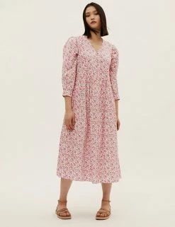 Discount 🌟 M&S Collection 👗 Dresses Pure Cotton Ditsy Floral Midi Relaxed 👗 Dress ✔️