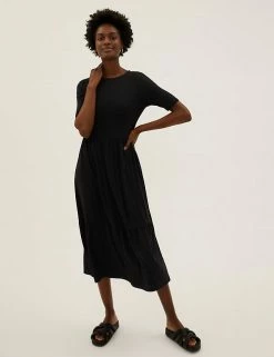 Best reviews of 🛒 M&S Collection 👗 Dresses Jersey Short Sleeve Midi Tiered 👗 Dress 👍 -New In Womens Sales 2022 SD 01 T42 7667 Y0 X EC 0