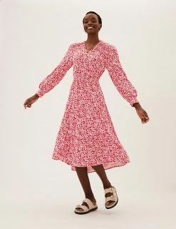Wholesale 👍 M&S Collection 👗 Dresses Ditsy Floral V-Neck Midi Waisted 👗 Dress 🔥