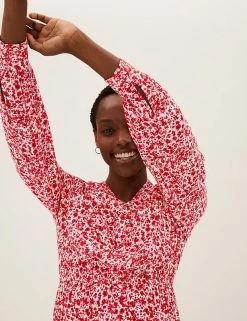 Wholesale 👍 M&S Collection 👗 Dresses Ditsy Floral V-Neck Midi Waisted 👗 Dress 🔥 -New In Womens Sales 2022 SD 01 T42 7672 B4 X EC 1