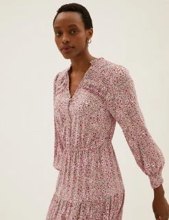 Wholesale 👍 M&S Collection 👗 Dresses Ditsy Floral V-Neck Midi Waisted 👗 Dress 🔥 -New In Womens Sales 2022 SD 01 T42 7672 V4 X EC 0