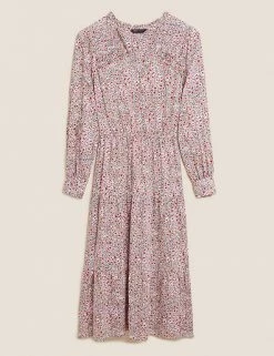 Wholesale 👍 M&S Collection 👗 Dresses Ditsy Floral V-Neck Midi Waisted 👗 Dress 🔥 -New In Womens Sales 2022 SD 01 T42 7672 V4 X EC 90