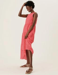 Brand new ✔️ M&S Collection 👗 Dresses Pure Cotton Broderie Midaxi Tiered 👗 Dress 👍 -New In Womens Sales 2022 SD 01 T42 7733 CJ X EC 1